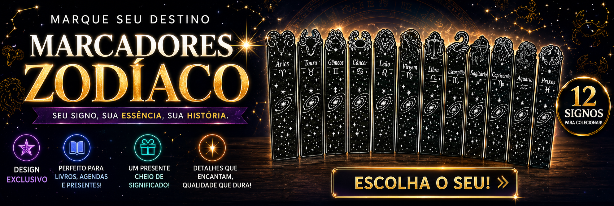 Marca Página Signos Zodíaco Marcador de Livros Astrologia Presente